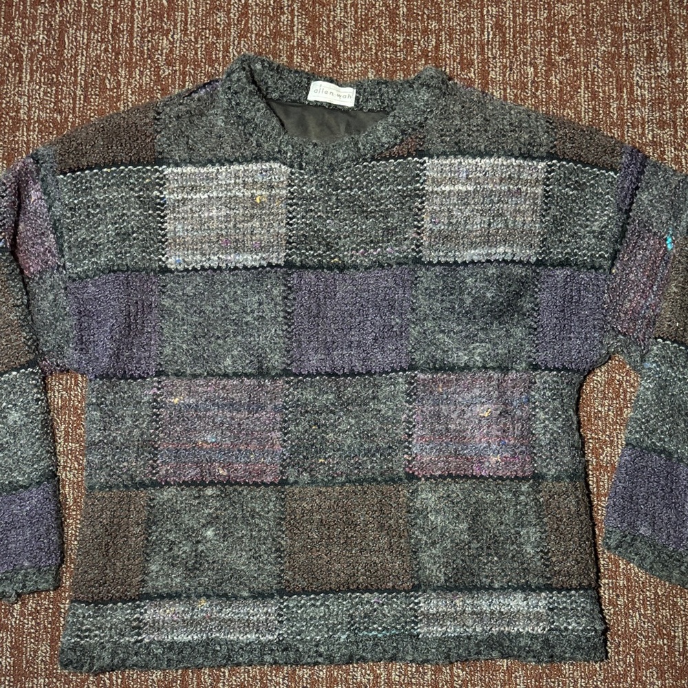 Vintage Allen Wah sweater multicolor neutral square wool mohair patchwork lined